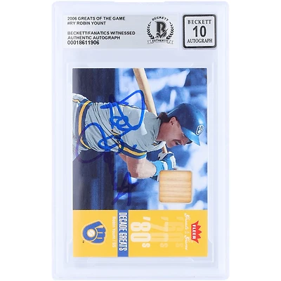 Carte autographiée de Robin Yount (Milwaukee Brewers), édition 2006 Fleer Greats of the Game, GU Relic #DEC-RY, authentifiée par Beckett Fanatics Witnessed (n° 10).