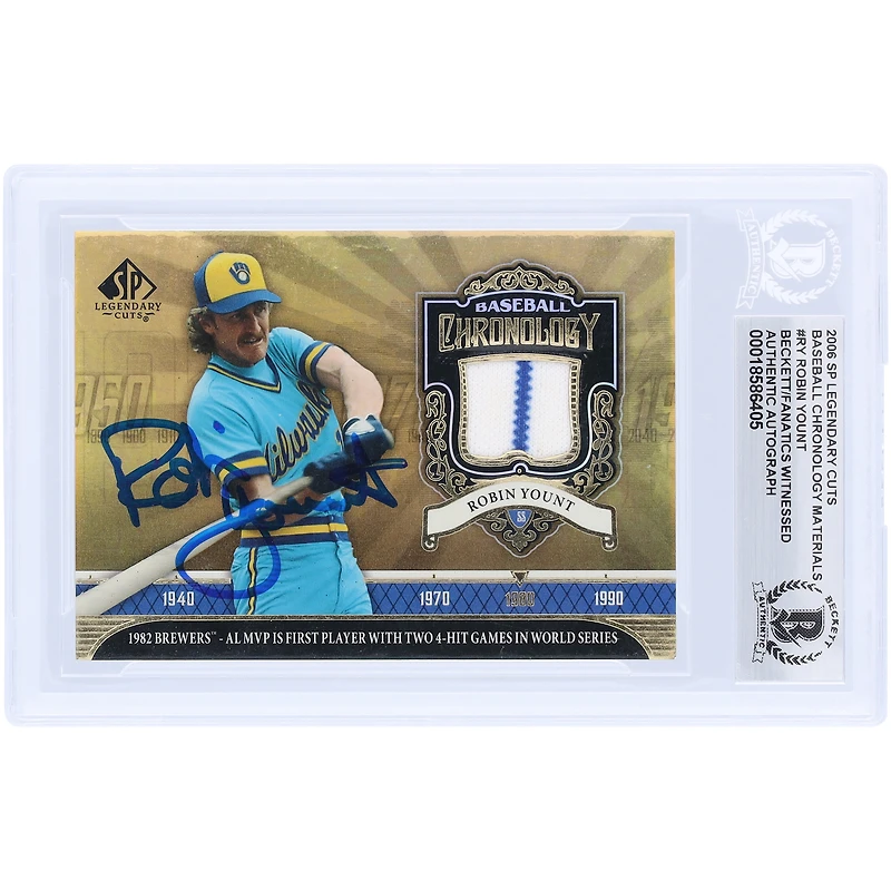 Robin Yount Milwaukee Brewers Autographed 2006 Upper Deck SP Legendary Cuts Baseball Chronology GU Dual-Color Relic #BC-RY Beckett Fanatics Witnessed Authenticated Card