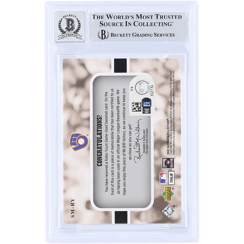 Robin Yount Milwaukee Brewers Autographed 2007 Upper Deck Ultimate Collection Ultimate Star Materials GU Relic #SM-RY Beckett Fanatics Witnessed Authenticated 10 Card