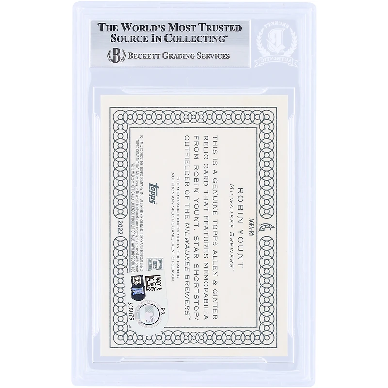 Robin Yount Milwaukee Brewers Autographed 2022 Topps Allen & Ginter Dual-Color Relic #AGRA-RY Beckett Fanatics Witnessed Authenticated Card