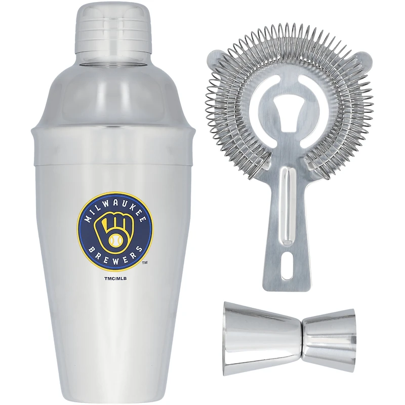 The Memory Company Milwaukee Brewers Stainless Steel Shaker, Strainer & Jigger Set