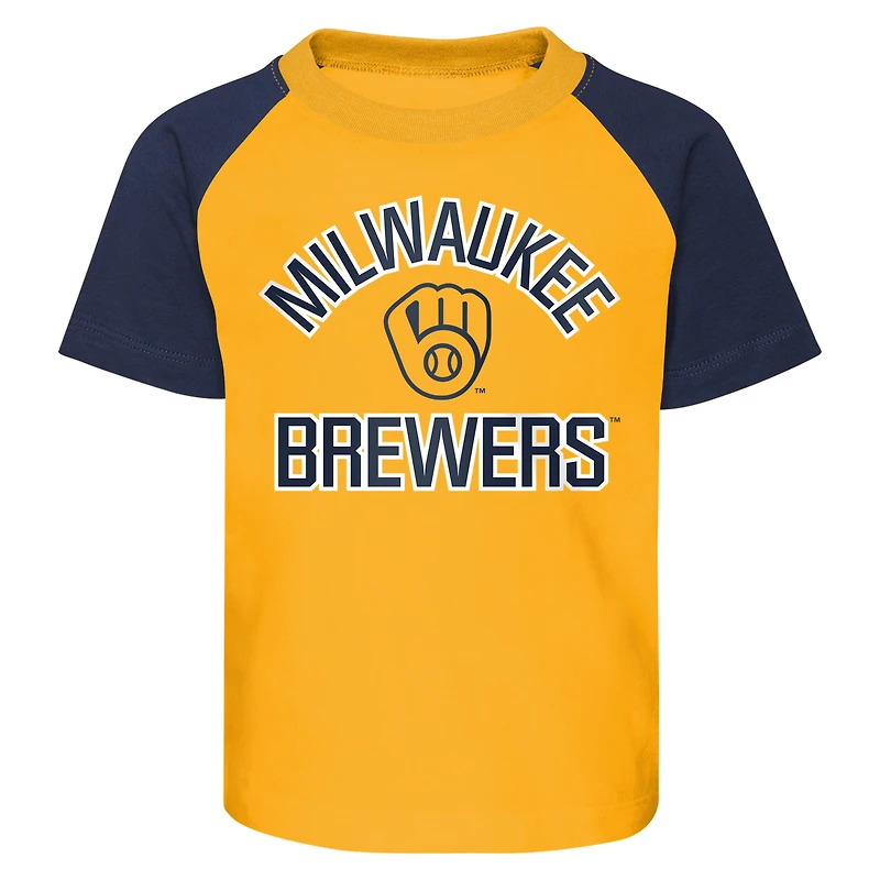 Toddler Gold/Heather Gray Milwaukee Brewers Two-Piece Groundout Baller Raglan T-Shirt & Shorts Set