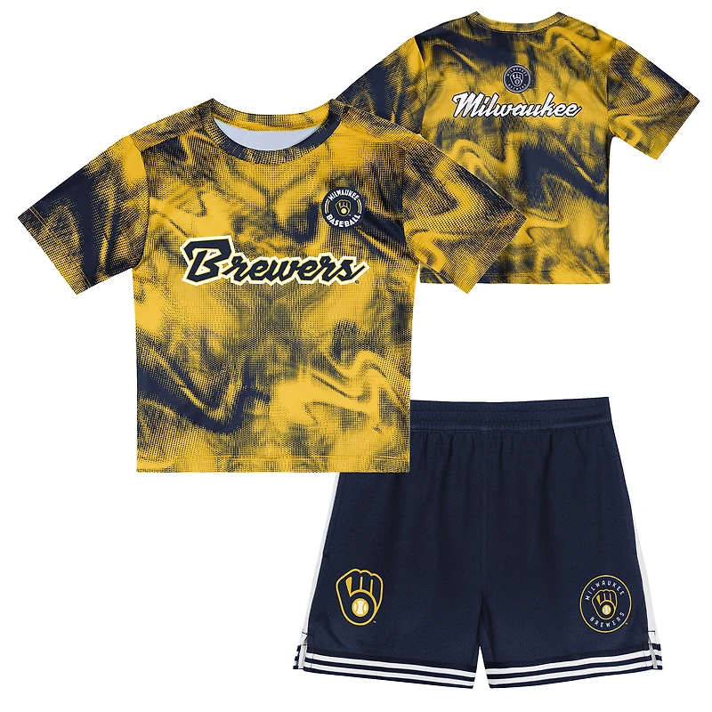 Toddler Gold/Navy Milwaukee Brewers Pinch Hitter Infielder T-Shirt & Shorts Set