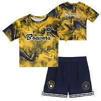 Toddler Gold/Navy Milwaukee Brewers Pinch Hitter Infielder T-Shirt & Shorts Set