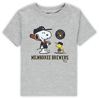 T-shirt Snoopy Peanuts des Milwaukee Brewers pour tout-petits, gris chiné