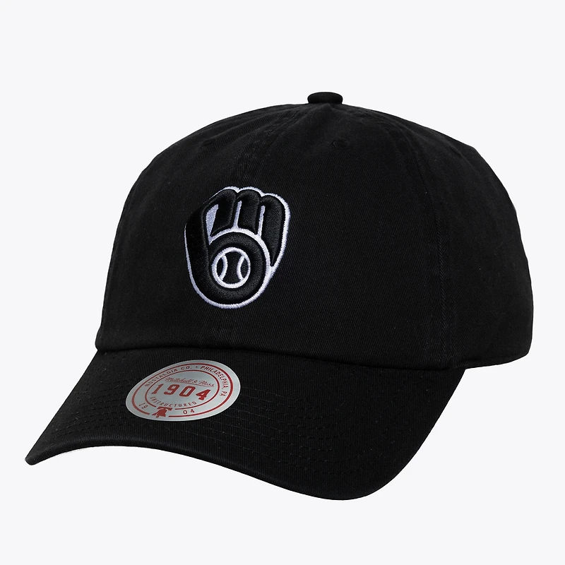 Casquette unisexe Mitchell & Ness Milwaukee Brewers 1904 à sangle ajustable, noire et blanche
