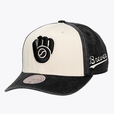 Unisex Mitchell & Ness Cream/Black Milwaukee Brewers Snow Block Pro Crown Adjustable Hat