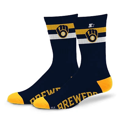 Chaussettes d'équipage unisexes Starter Milwaukee Brewers Team Color Two-Stripe