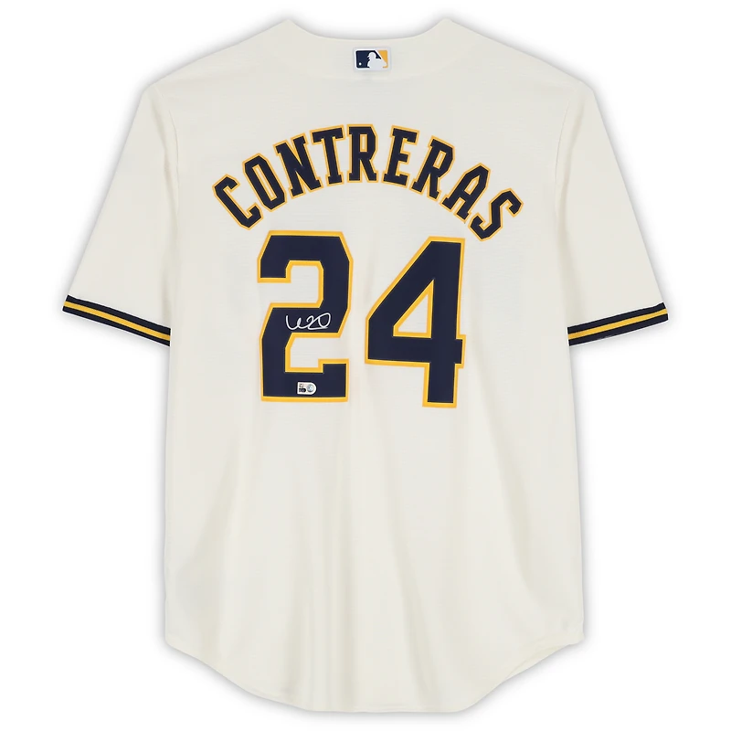Maillot Nike crème autographié par William Contreras des Milwaukee Brewers