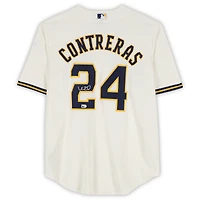 Maillot Nike crème autographié par William Contreras des Milwaukee Brewers