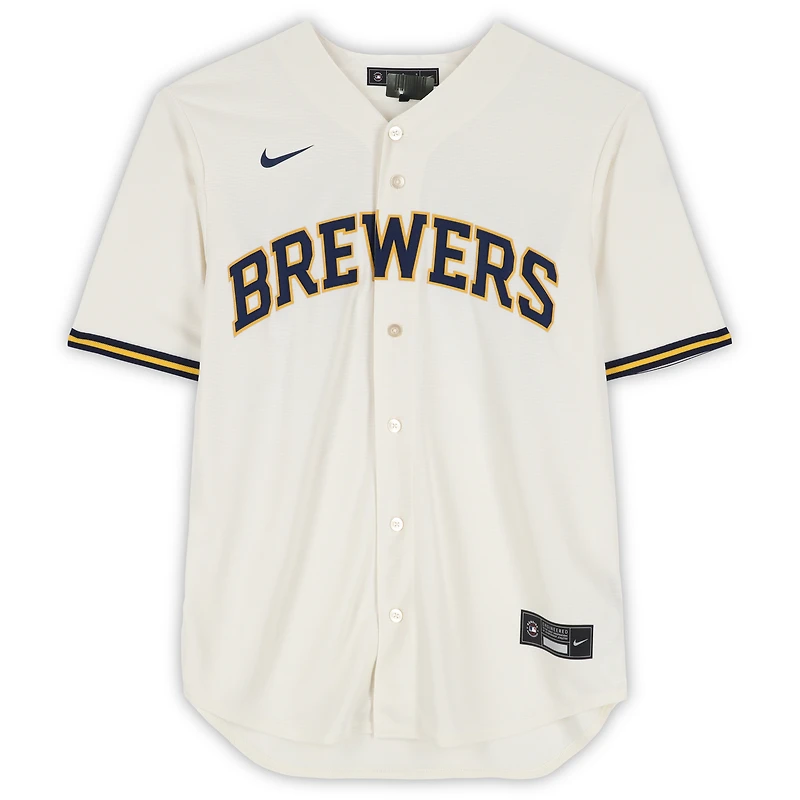 Maillot Nike crème autographié par William Contreras des Milwaukee Brewers