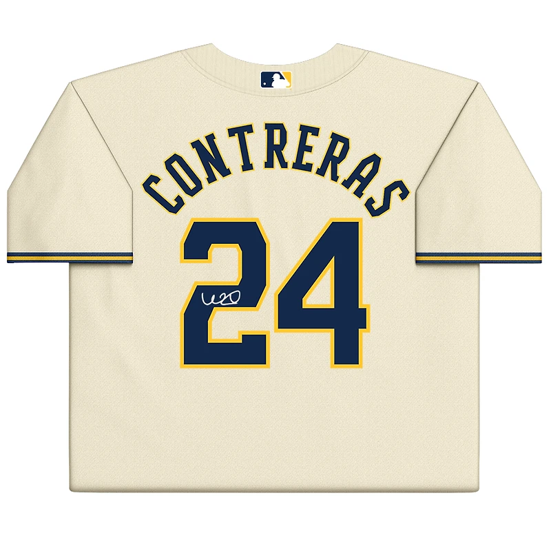 Maillot Nike crème autographié par William Contreras des Milwaukee Brewers