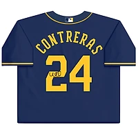 Maillot Nike bleu marine autographié par William Contreras des Milwaukee Brewers