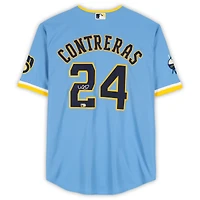 Maillot réplique Nike City Connect bleu poudre autographié par William Contreras des Milwaukee Brewers