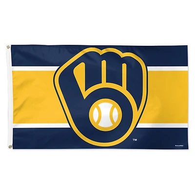 Drapeau de luxe à rayures horizontales WinCraft Milwaukee Brewers 91 x 152 cm (3 pi x 5 pi) à une face