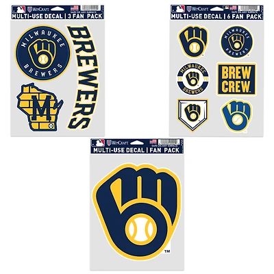 Lot de trois autocollants WinCraft pour fans des Milwaukee Brewers