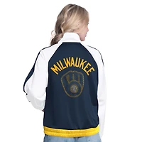 Veste de survêtement à fermeture éclair intégrale G-III Sports by Carl Banks pour femme, blanche/bleu marine