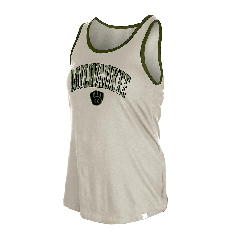 Women's New Era  Cream Milwaukee Brewers Armed Forces Tank Top