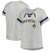 Women's Profile  Heather Gray Milwaukee Brewers Raglan Lace-Up Fleck T-Shirt