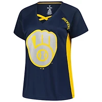 Women's Profile  Navy Milwaukee Brewers Glitter Raglan V-Neck T-Shirt