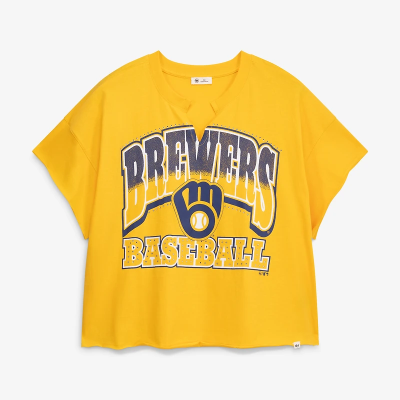 T-shirt oversize à col cranté Milwaukee Brewers '47 Gold pour femmes, grandes tailles