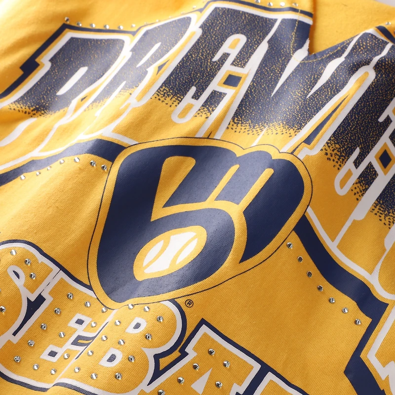 Women's '47 Gold Milwaukee Brewers Plus Win Big Oversized Notch-Neck T-Shirt