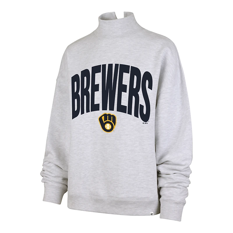 Sweat-shirt à col montant Subtle Muse pour femme, gris chiné, Milwaukee Brewers, modèle '47