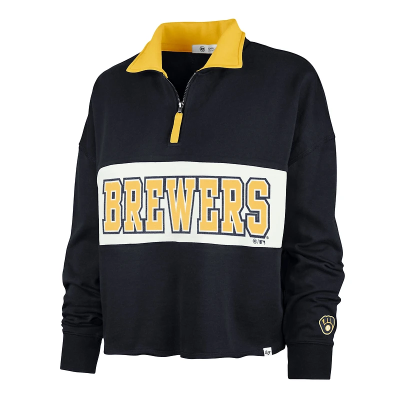 Women's '47 Navy Milwaukee Brewers Remi Quarter-Zip Cropped Top