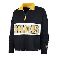 Women's '47 Navy Milwaukee Brewers Remi Quarter-Zip Cropped Top