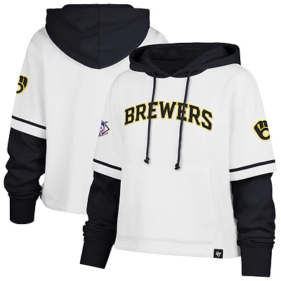 Sweat à capuche court blanc Milwaukee Brewers Trifecta Shortstop '47 pour femme