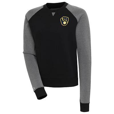 Sweat-shirt à capuche tri-blend noir/blanc pour femme Antigua Milwaukee Brewers Flier Bunker