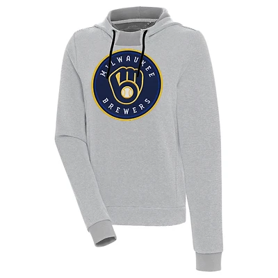 Sweat à capuche tri-blend Axe Bunker gris/blanc Antigua pour femme des Milwaukee Brewers