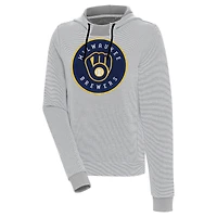 Sweat à capuche tri-blend Axe Bunker gris/blanc Antigua pour femme des Milwaukee Brewers