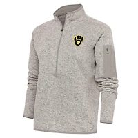 Veste à enfiler glissière quart de tour avec logo Fortune des Milwaukee Brewers pour femme Antigua Oatmeal