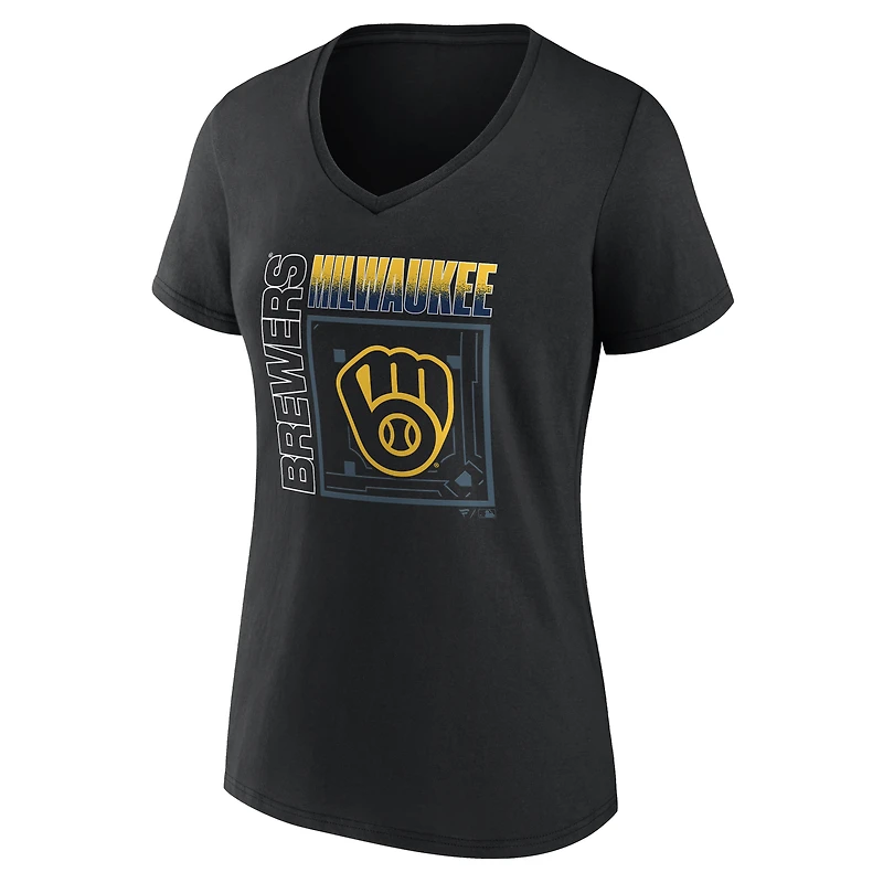 Women's Black Milwaukee Brewers Home Field Pop Personalized Name & Number V-Neck T-Shirt