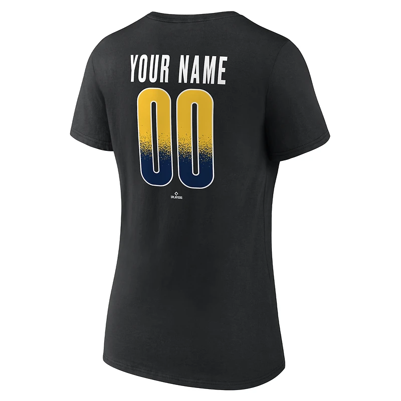 Women's Black Milwaukee Brewers Home Field Pop Personalized Name & Number V-Neck T-Shirt