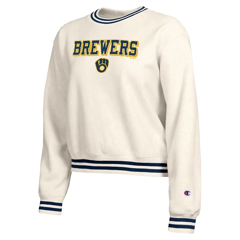 Sweat-shirt Champion crème pour femme, Milwaukee Brewers Reverse Weave