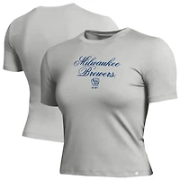 Women's Champion Gray Milwaukee Brewers Soft-Touch Fitted Cropped T-Shirt