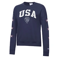 Women's Champion  Navy Milwaukee Brewers Americana Fleece Crewneck Sweatshirt