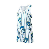 Combi-short en tricot à fines rayures Concepts Sport pour femmes, blanc, Milwaukee Brewers