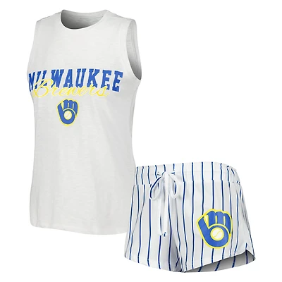 Concepts Sport Ensemble de nuit avec débardeur et short à fines rayures Milwaukee Brewers Reel pour femme