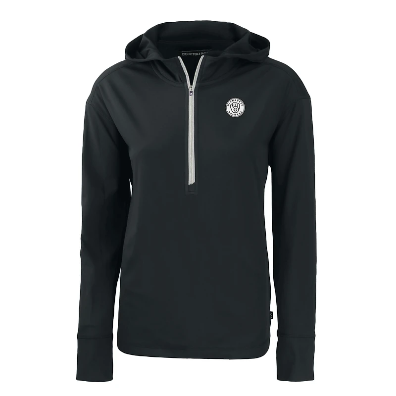 Sweat à capuche demi-zippé écologique recyclé Daybreak des Milwaukee Brewers pour femme, noir, Cutter & Buck