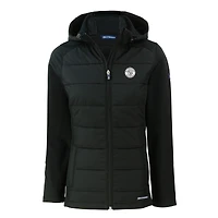 Women's Cutter & Buck  Black Milwaukee Brewers Evoke Hybrid Eco Softshell Recycled Full-Zip Hooded Jacket
