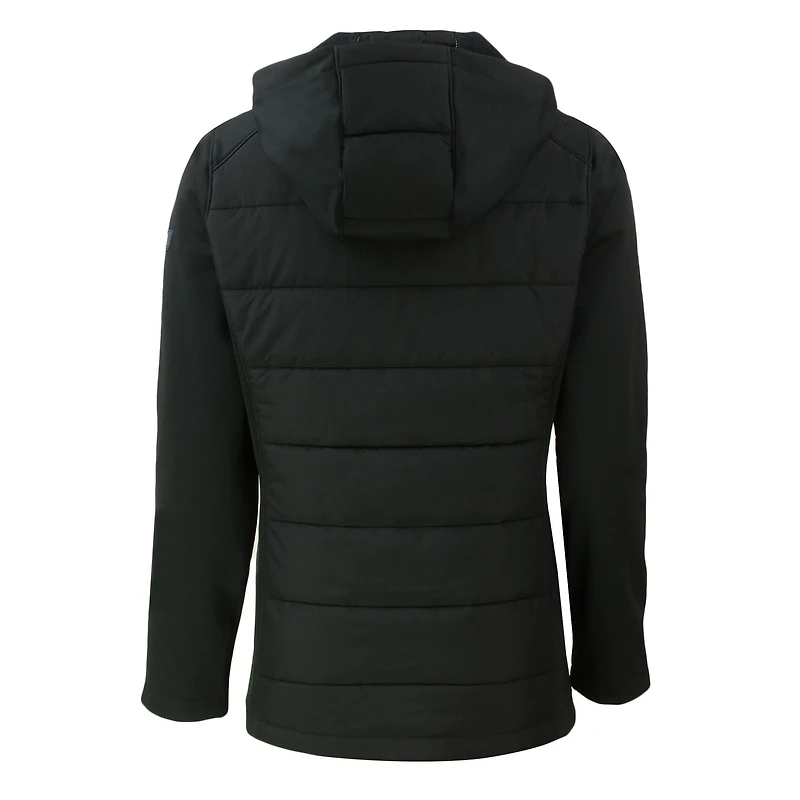 Women's Cutter & Buck  Black Milwaukee Brewers Evoke Hybrid Eco Softshell Recycled Full-Zip Hooded Jacket