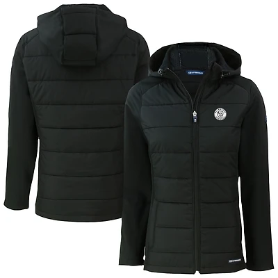 Women's Cutter & Buck  Black Milwaukee Brewers Evoke Hybrid Eco Softshell Recycled Full-Zip Hooded Jacket