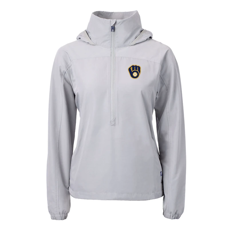 Anorak demi-zippé écologique recyclé pour femme, gris, Cutter & Buck, des Milwaukee Brewers Charter