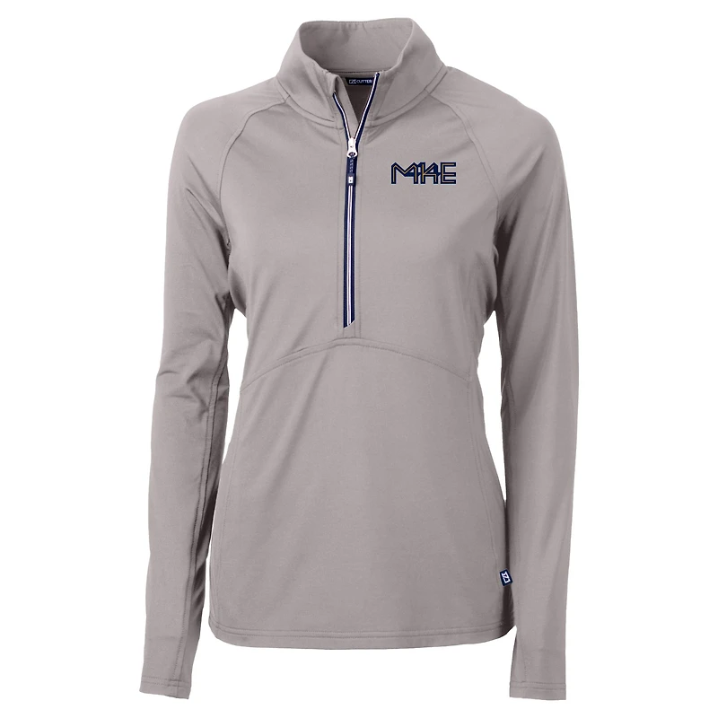 Women's Cutter & Buck Gray Milwaukee Brewers City Connect Adapt Eco Knit Recycled Half-Zip Pullover Top