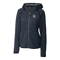 Sweat à capuche zippé en maille pour femme Cutter & Buck Heather Navy avec logo Americana des Milwaukee Brewers