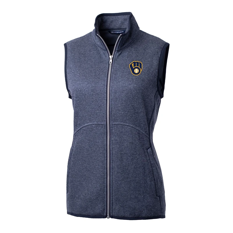 Gilet en tricot zippé pour femme Cutter & Buck bleu marine chiné des Milwaukee Brewers Mainsail