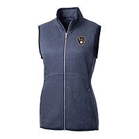 Gilet en tricot zippé pour femme Cutter & Buck bleu marine chiné des Milwaukee Brewers Mainsail